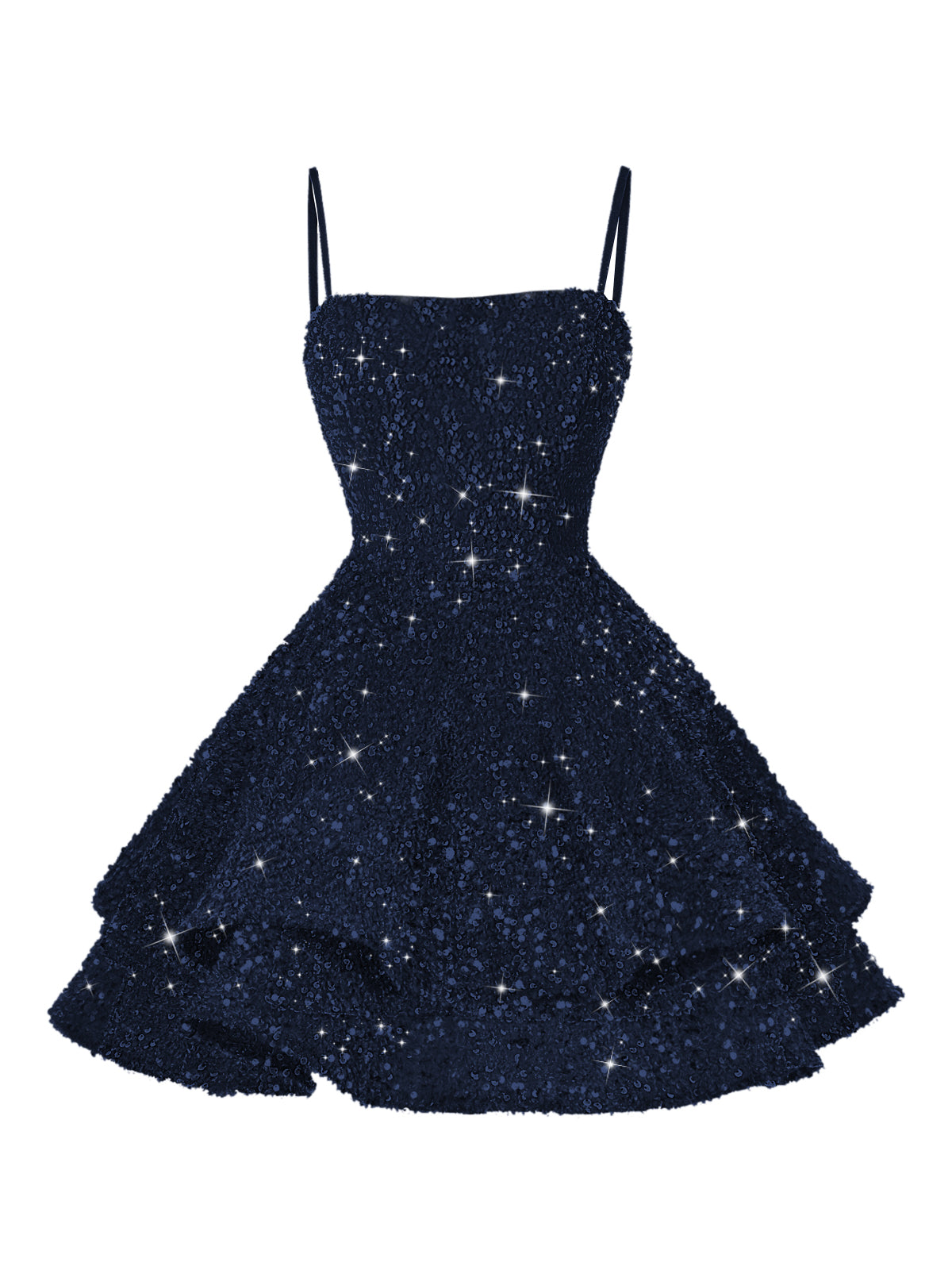A-Line/Princess Mini Sparkly Sequin Tiered Homecoming Dresses with Spaghetti Straps (SHI22370561)