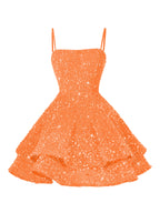 A-Line/Princess Mini Sparkly Sequin Tiered Homecoming Dresses with Spaghetti Straps (SHI22370561)