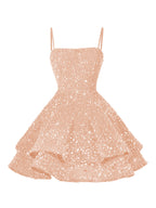 A-Line/Princess Mini Sparkly Sequin Tiered Homecoming Dresses with Spaghetti Straps (SHI22370561)