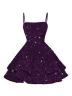 A-Line/Princess Mini Sparkly Sequin Tiered Homecoming Dresses with Spaghetti Straps (SHI22370561)