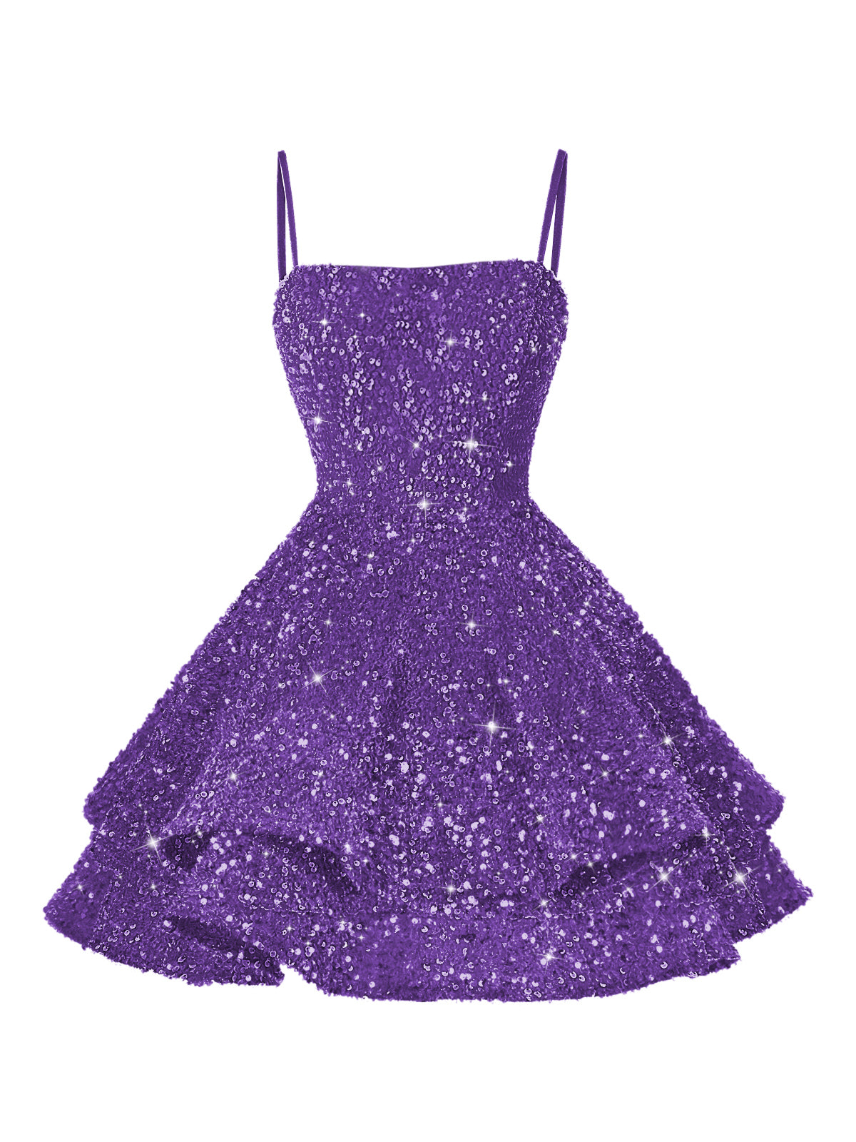 A-Line/Princess Mini Sparkly Sequin Tiered Homecoming Dresses with Spaghetti Straps (SHI22370561)