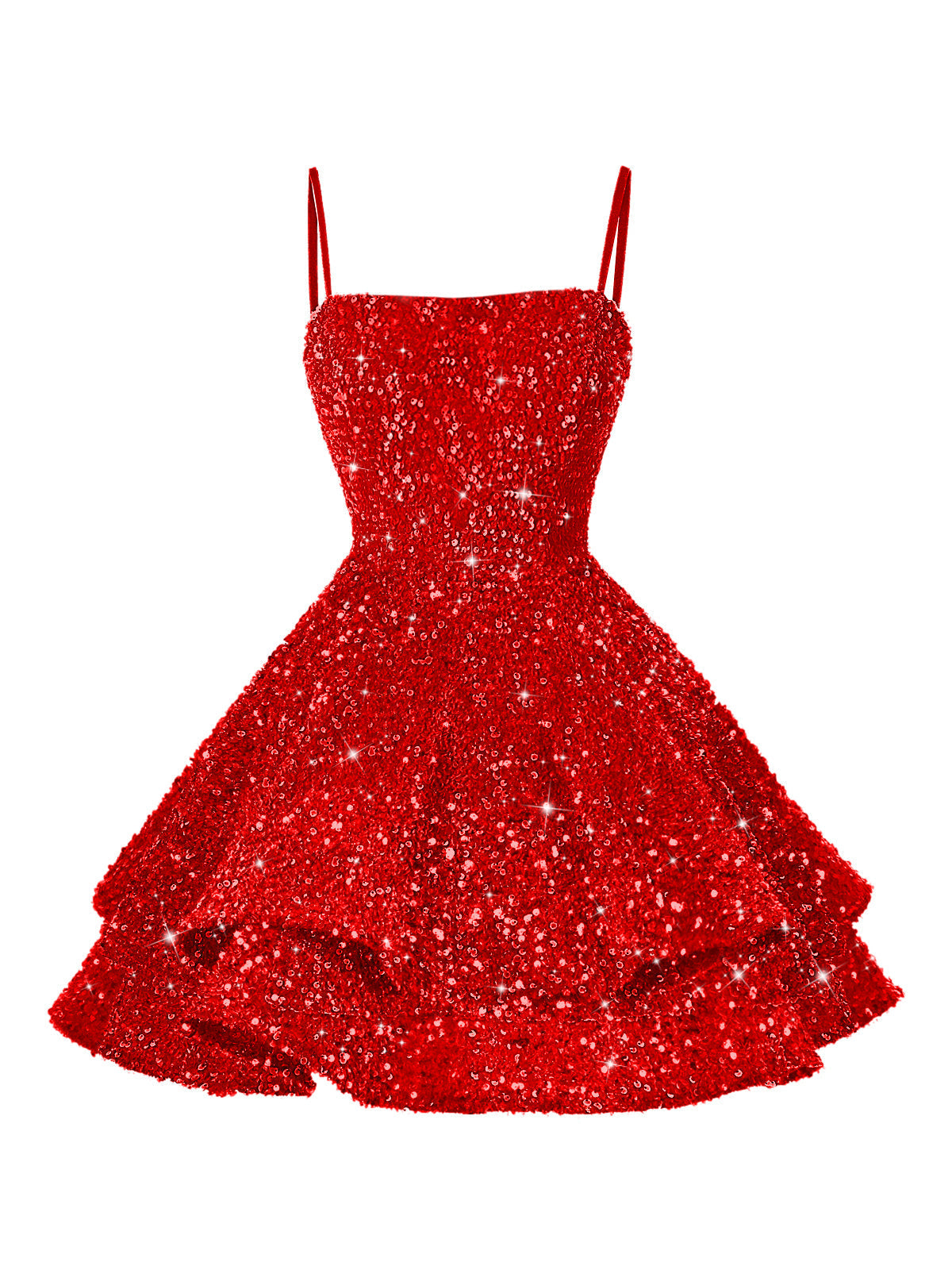 A-Line/Princess Mini Sparkly Sequin Tiered Homecoming Dresses with Spaghetti Straps (SHI22370561)