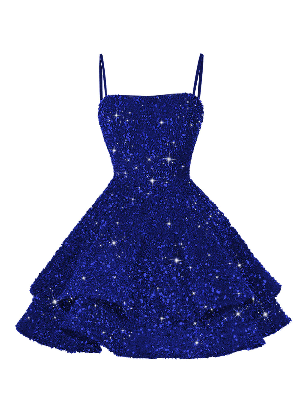A-Line/Princess Mini Sparkly Sequin Tiered Homecoming Dresses with Spaghetti Straps (SHI22370561)