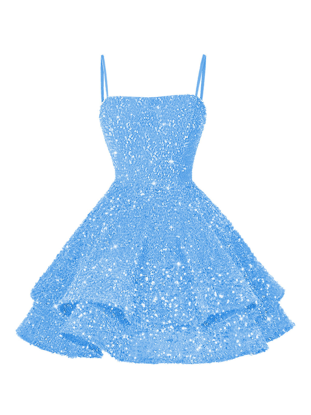 A-Line/Princess Mini Sparkly Sequin Tiered Homecoming Dresses with Spaghetti Straps (SHI22370561)