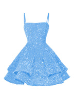 A-Line/Princess Mini Sparkly Sequin Tiered Homecoming Dresses with Spaghetti Straps (SHI22370561)