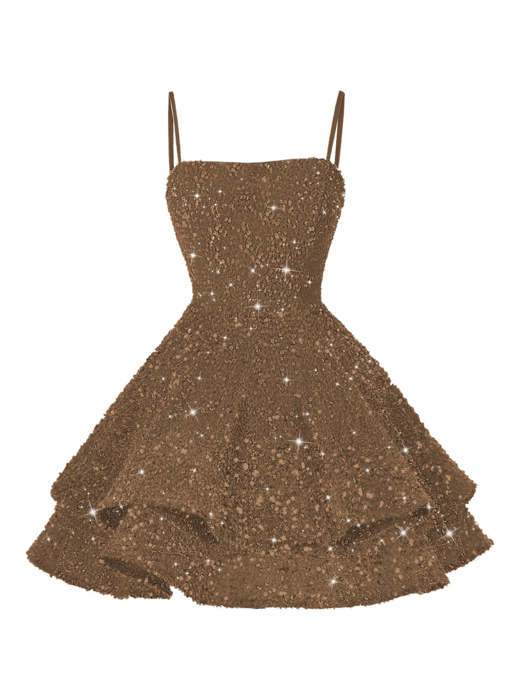 A-Line/Princess Mini Sparkly Sequin Tiered Homecoming Dresses with Spaghetti Straps (SHI22370561)