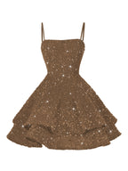 A-Line/Princess Mini Sparkly Sequin Tiered Homecoming Dresses with Spaghetti Straps (SHI22370561)