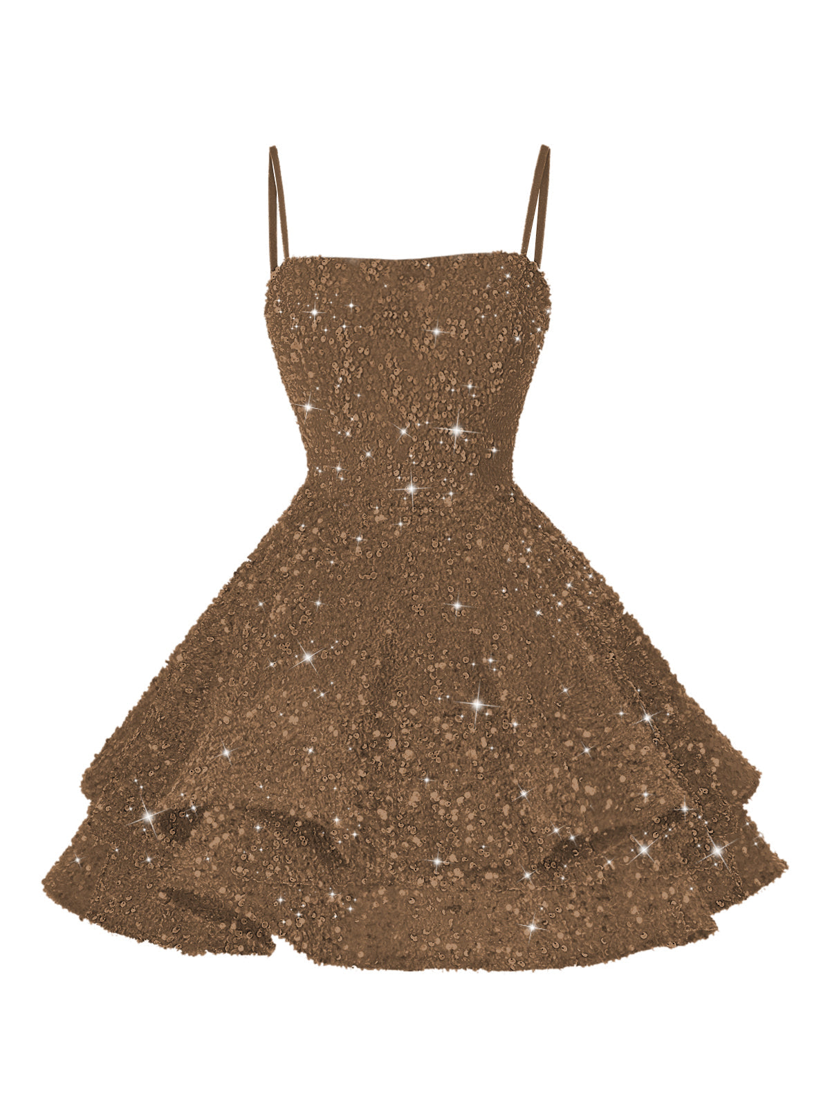 A-Line/Princess Mini Sparkly Sequin Tiered Homecoming Dresses with Spaghetti Straps (SHI22370561)