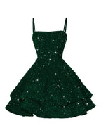 A-Line/Princess Mini Sparkly Sequin Tiered Homecoming Dresses with Spaghetti Straps (SHI22370561)