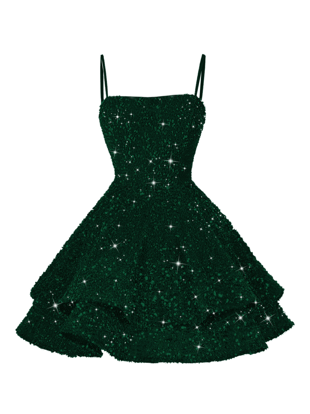 A-Line/Princess Mini Sparkly Sequin Tiered Homecoming Dresses with Spaghetti Straps (SHI22370561)