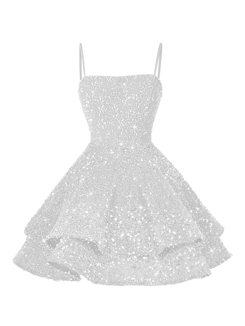 A-Line/Princess Mini Sparkly Sequin Tiered Homecoming Dresses with Spaghetti Straps (SHI22370561)
