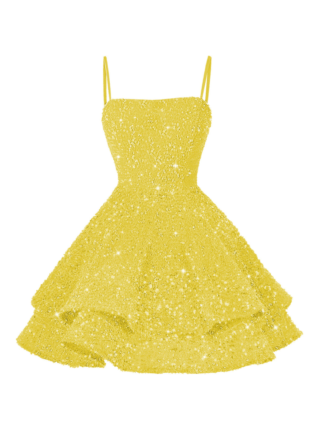 A-Line/Princess Mini Sparkly Sequin Tiered Homecoming Dresses with Spaghetti Straps (SHI22370561)