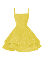 A-Line/Princess Mini Sparkly Sequin Tiered Homecoming Dresses with Spaghetti Straps (SHI22370561)