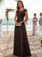 A-Line/Princess Scoop Neck Cap Sleeve Floor-Length Mother of the Bride Dresses with Lace Applique (SHI22500008)