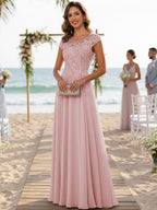 A-Line/Princess Scoop Neck Cap Sleeve Floor-Length Mother of the Bride Dresses with Lace Applique (SHI22500008)
