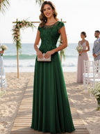 A-Line/Princess Scoop Neck Cap Sleeve Floor-Length Mother of the Bride Dresses with Lace Applique (SHI22500008)
