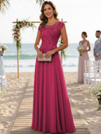 A-Line/Princess Scoop Neck Cap Sleeve Floor-Length Mother of the Bride Dresses with Lace Applique (SHI22500008)