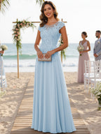 A-Line/Princess Scoop Neck Cap Sleeve Floor-Length Mother of the Bride Dresses with Lace Applique (SHI22500008)