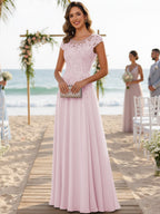 A-Line/Princess Scoop Neck Cap Sleeve Floor-Length Mother of the Bride Dresses with Lace Applique (SHI22500008)