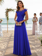 A-Line/Princess Scoop Neck Cap Sleeve Floor-Length Mother of the Bride Dresses with Lace Applique (SHI22500008)