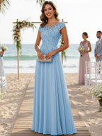 A-Line/Princess Scoop Neck Cap Sleeve Floor-Length Mother of the Bride Dresses with Lace Applique (SHI22500008)