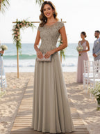 A-Line/Princess Scoop Neck Cap Sleeve Floor-Length Mother of the Bride Dresses with Lace Applique (SHI22500008)