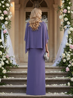 Cape Sleeve Floral Jacquard Satin Tea-Length Ruched Mother of the Bride Dresses 2 Piece (SHIA22500528)
