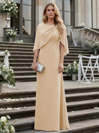 Sheath/Column Scoop Neck Floor-Length Mother of the Bride Dresses with Asymmetical Cape (SHI22500011)