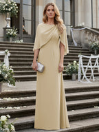 Sheath/Column Scoop Neck Floor-Length Mother of the Bride Dresses with Asymmetical Cape (SHI22500011)