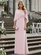 Sheath/Column Scoop Neck Floor-Length Mother of the Bride Dresses with Asymmetical Cape (SHI22500011)