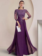 A-Line Chiffon One Shoulder Draped Cape Sleeves Floor-Length Mother of the Bride & Groom Dresses (SHI22500629)