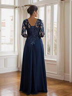 A-Line Chiffon One Shoulder Draped Cape Sleeves Floor-Length Mother of the Bride & Groom Dresses (SHI22500629)