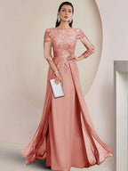 Sheath/Column Scoop Neck Floor-Length Mother of the Bride Dresses with Lace Appliques (SHI22500064)