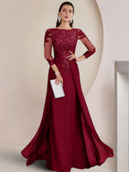 Sheath/Column Scoop Neck Floor-Length Mother of the Bride Dresses with Lace Appliques (SHI22500064)