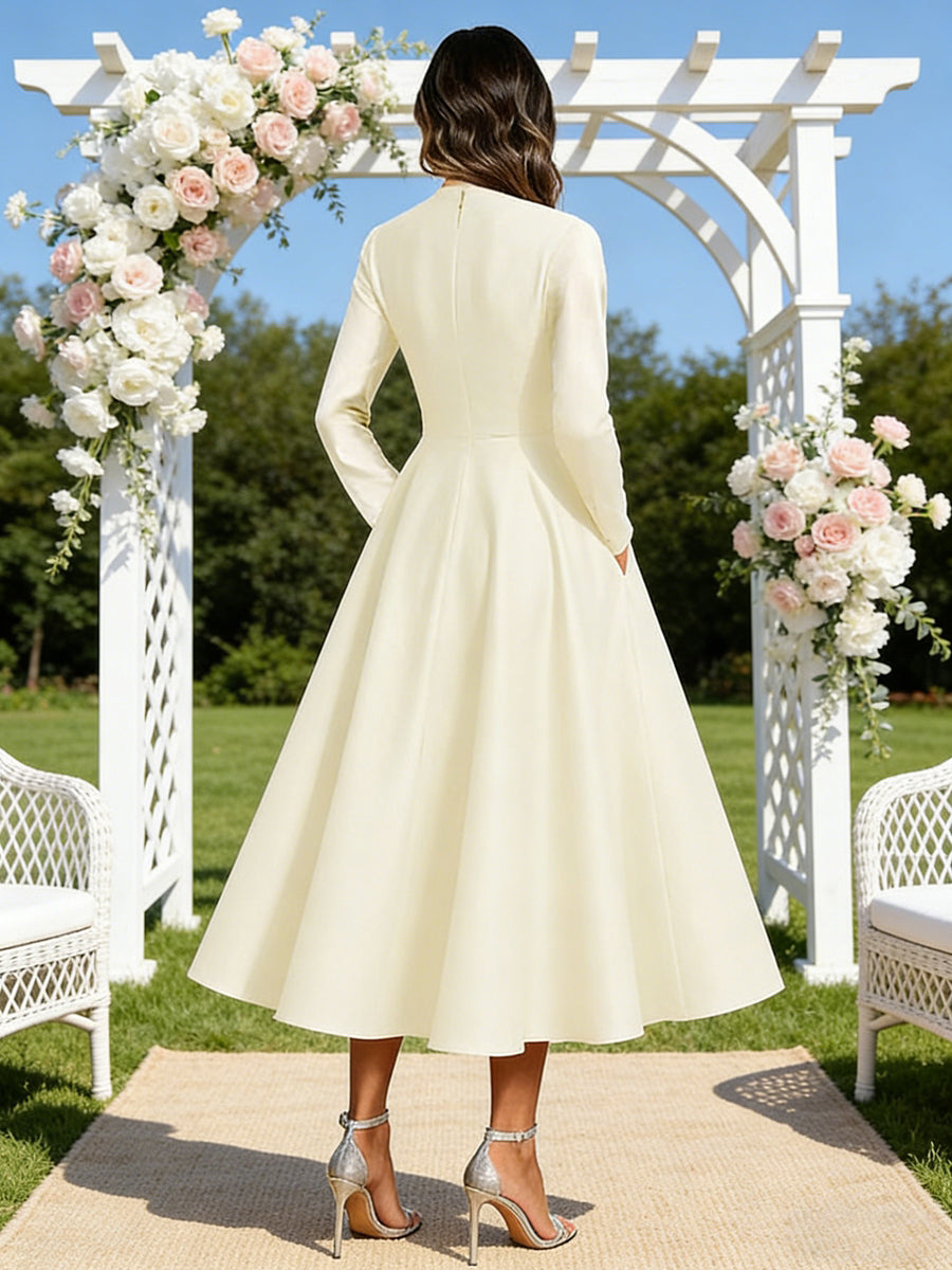 A-Line/Princess V-Neck Satin Tea-Length Mother of the Bride Dresses with Flower (SHI22500080)