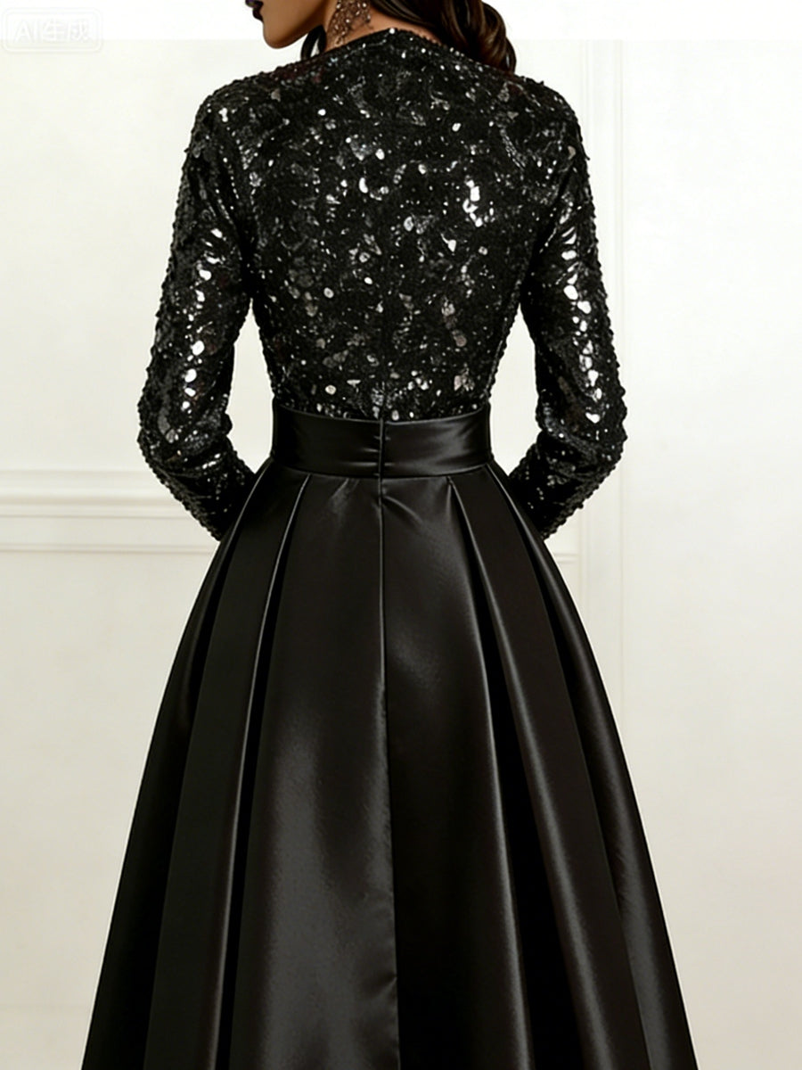 A-Line Chiffon V-Neck Short Sleeve Mother of the Bride Dresses Floor-Length with Sequin Appliques (SHI22500297)