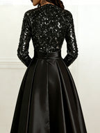 A-Line Chiffon V-Neck Short Sleeve Mother of the Bride Dresses Floor-Length with Sequin Appliques (SHI22500297)