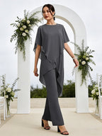 Chiffon A-Line/Princess Scoop Neck Floor-Length Mother of the Bride & Groom Dresses with Tiered Layers (SHI22501536)