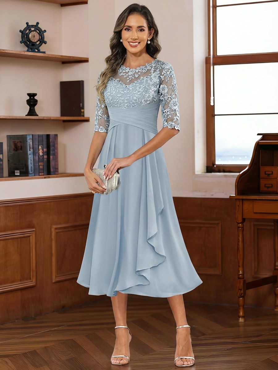 A-Line Floor-Length Chiffon Cape Sleeves Mother of the Bride & Groom Dresses with Tiered Ruffles (SHI22500723)