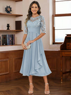 A-Line Floor-Length Chiffon Cape Sleeves Mother of the Bride & Groom Dresses with Tiered Ruffles (SHI22500723)