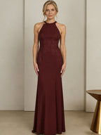 Sheath/Column Halter Scoop Neck Floor-Length Mother of the Bride Dresses with Lace Appliques (SHI22500106)