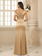 Sheath/Column Asymmetrical Pleated Satin Floor-Length Mother of the Bride Dresses with Ruffle (SHI22500107)