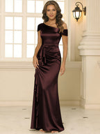 Sheath/Column Asymmetrical Pleated Satin Floor-Length Mother of the Bride Dresses with Ruffle (SHI22500107)