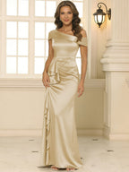 Sheath/Column Asymmetrical Pleated Satin Floor-Length Mother of the Bride Dresses with Ruffle (SHI22500107)