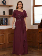 Jacquard A-Line/Princess Scoop Neck Floor-Length Mother of the Bride & Groom Dresses with Ruffles & Ruched Waist (SHI22501201)