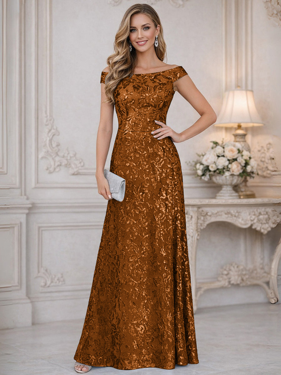 A-Line Off Shoulder Floor-Length Mother of the Bride Dresses with Sequins (SHI22500114)