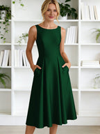 A-Line/Princess Scoop Neck Satin Tea-Length Mother of the Bride Dresses with Pockets (SHI22500122)