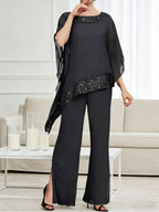 Pantsuits Separates Scoop Neck Sequins Asymmetrical Ankle-Length Mother of the Bride Dress with Slit (SHI22500132)