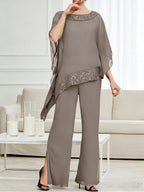 Pantsuits Separates Scoop Neck Sequins Asymmetrical Ankle-Length Mother of the Bride Dress with Slit (SHI22500132)