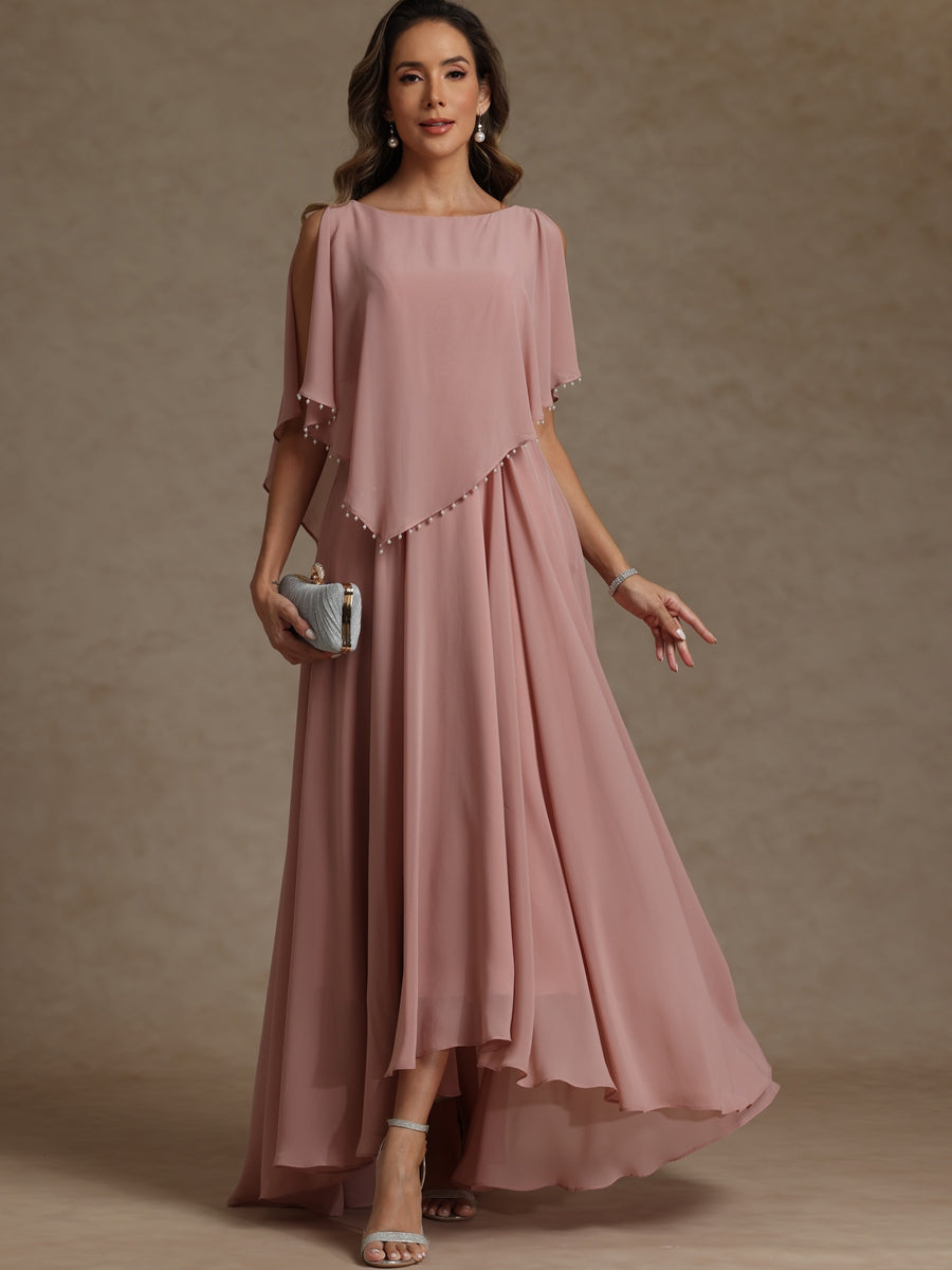 A-Line Floor-Length Chiffon Cape Sleeves Mother of the Bride & Groom Dresses with Tiered Ruffles (SHI22500723)